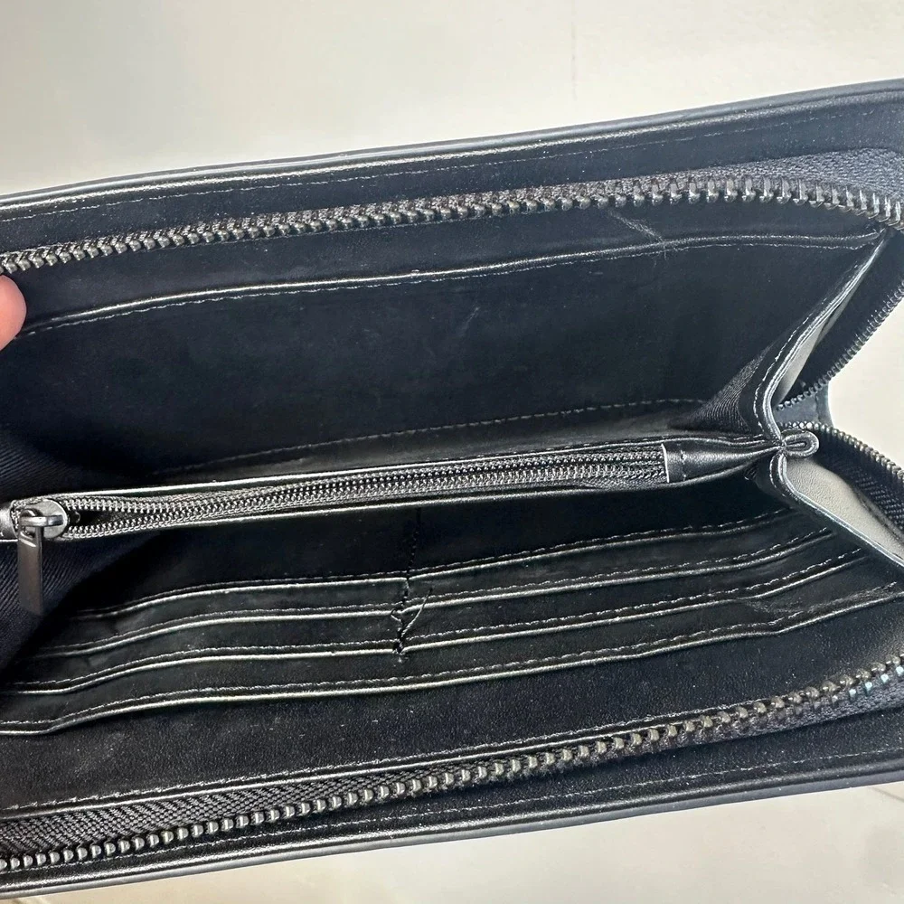 Aldo Black Croc Embossed Zip Around‎ Travel Wallet Faux Leather Organizer